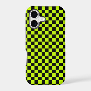 Acid green black checkerboard pattern iPhone 17 case