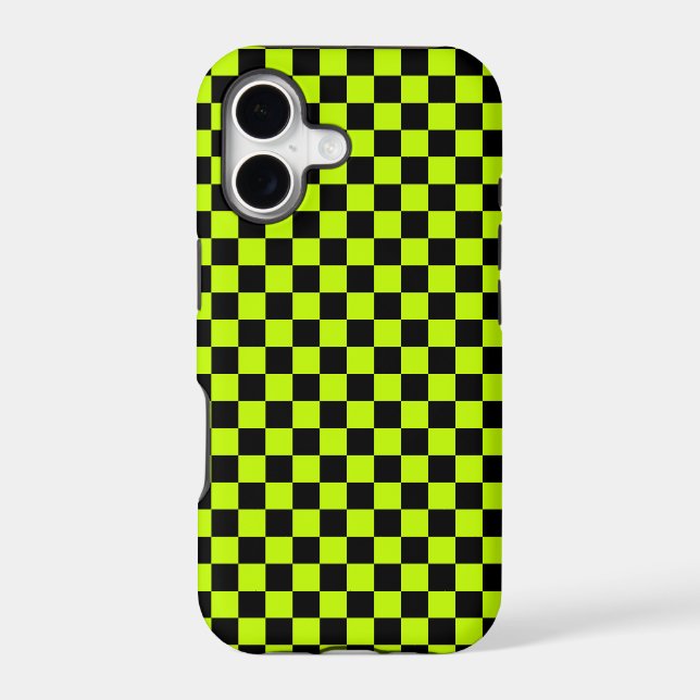 Acid green black checkerboard pattern iPhone case (Back)