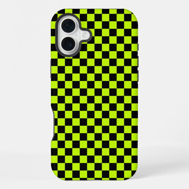 Acid green black checkerboard pattern iphone case (Back)