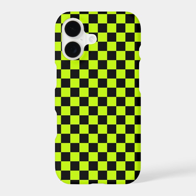 Acid green black checkerboard pattern iPhone case (Back)