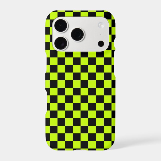 Acid green black checkerboard pattern iphone case (Back)