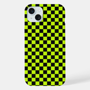 Acid green black checkerboard pattern iPhone 15 plus case
