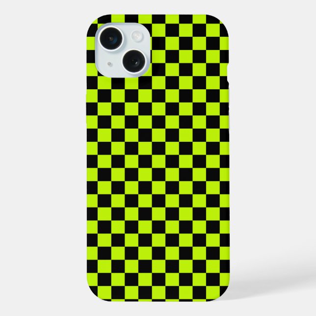 Acid green black checkerboard pattern iphone case (Back)