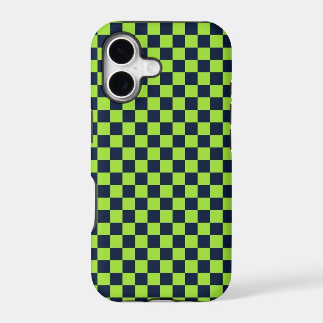 Acid green black checkerboard pattern iPhone case (Back)