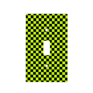 Acid green black checkerboard pattern light switch cover