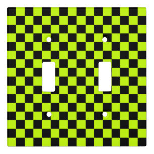 Acid green black checkerboard pattern light switch cover