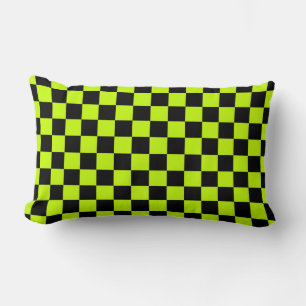 Acid green black checkerboard pattern lumbar pillow