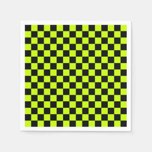 Acid green black checkerboard pattern napkins