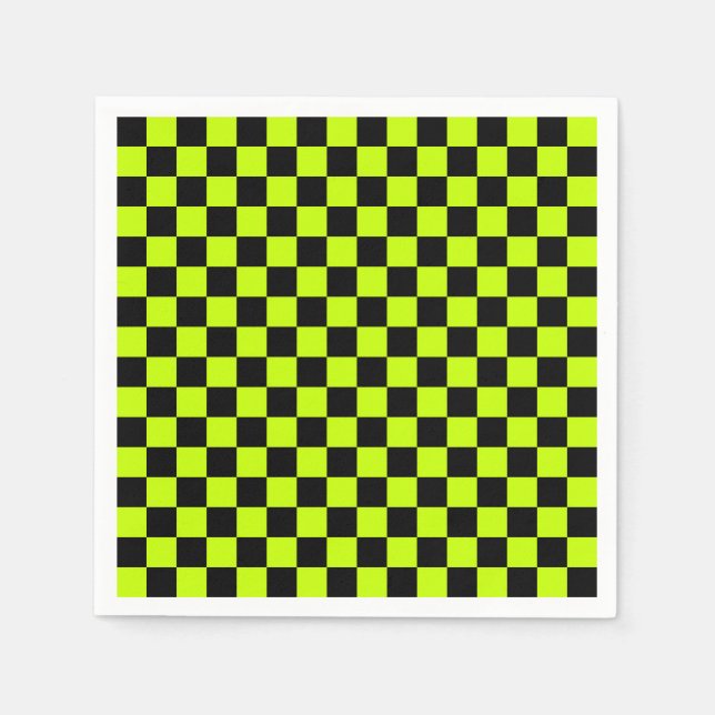 Acid green black checkerboard pattern napkins (Front)