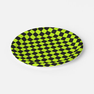 Acid green black checkerboard pattern paper plates