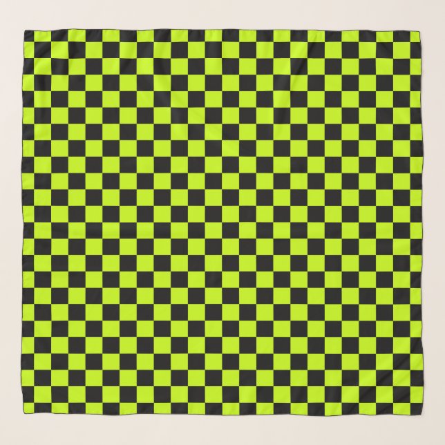 Acid green black checkerboard pattern scarf (Front)