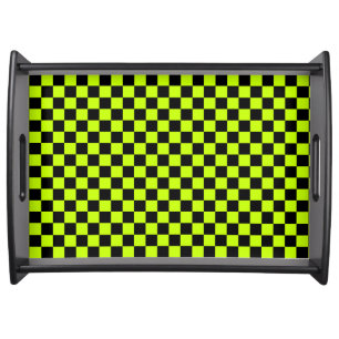Acid green black checkerboard pattern serving tray