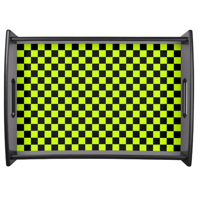 Acid green black checkerboard pattern serving tray (Front)