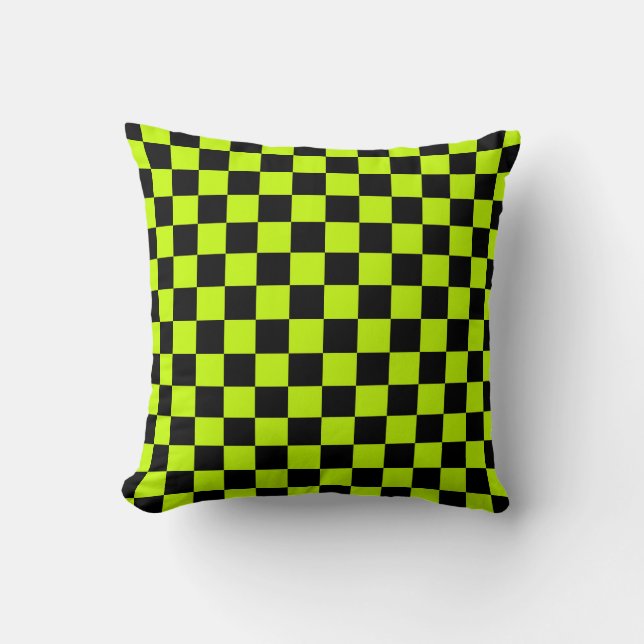 Acid green black checkerboard pattern throw pillow (Front)