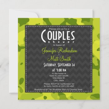 Acid Green Camo; Couples Shower Invitation by Card_Stop at Zazzle
