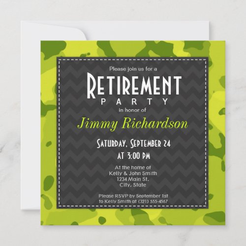 Acid Green Camo; Retirement Party Invite