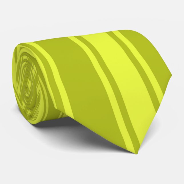 Acid green Color Stripe Funky Pattern Tie (Rolled)
