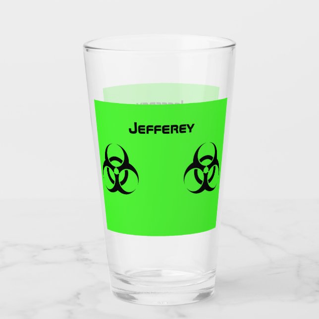 Acid Green Gift Biohazard Personalize Name Beer Glass (Front)