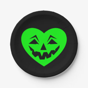 acid green halloween heart gothic valentine creepy paper plates
