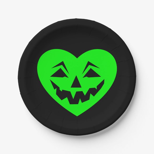 acid green halloween heart gothic valentine creepy paper plates (Front)