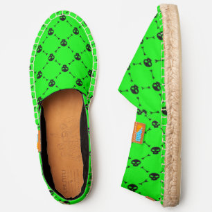 acid green halloween skull crossbones print espadrilles