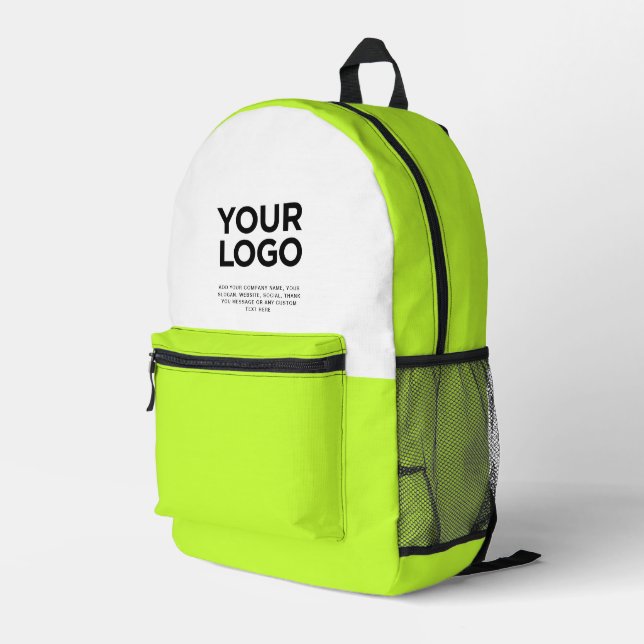 Acid Green | Personalized Business Logo and Text Printed Backpack (Back Corner Right)