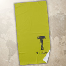 Acid green solid color gray initials and name