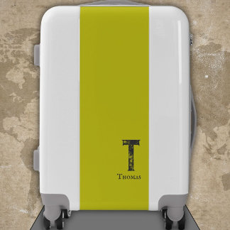 Acid green solid color gray initials and name luggage