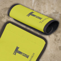 Acid green solid color gray initials and name