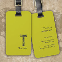 Acid green solid color gray initials and name
