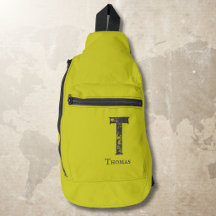 Acid green solid color gray initials and name