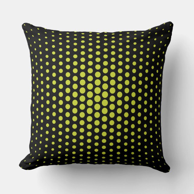 Acid Green Techno Dots Modern Black Throw Pillow (Front)