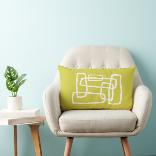 Acid Green  White Abstract Interlocking Shapes Lumbar Pillow