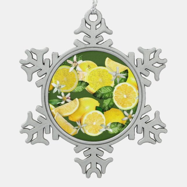 Acid Lemons from Calabria Snowflake Pewter Christmas Ornament (Front)