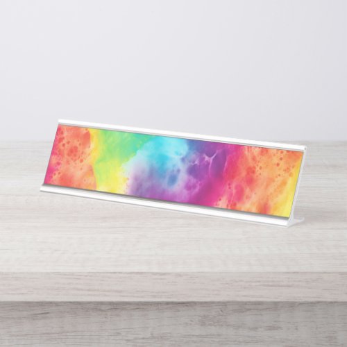 Acid neon rainbow tie dye desk name plate