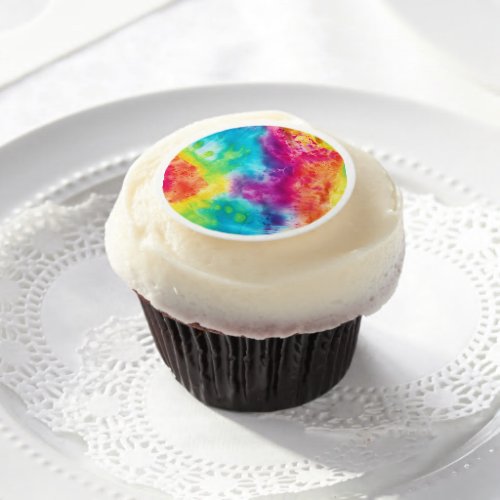 Acid neon rainbow tie dye edible frosting rounds