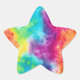 Acid neon rainbow tie dye star sticker