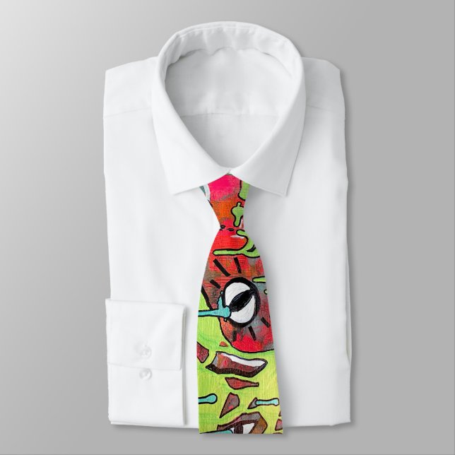 Acid Trip Eerie Eyeball Monster Drip Paint Neon Neck Tie (Tied)