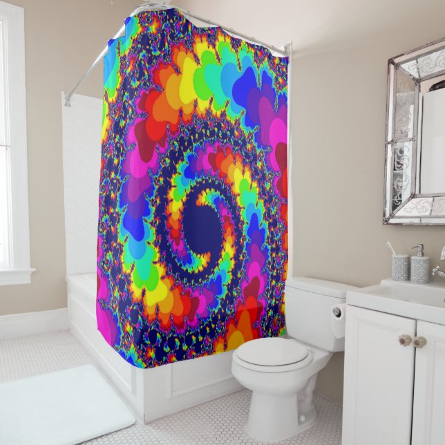 Acid Trip Rainbow Spiral Custom Shower Curtain (In Situ)