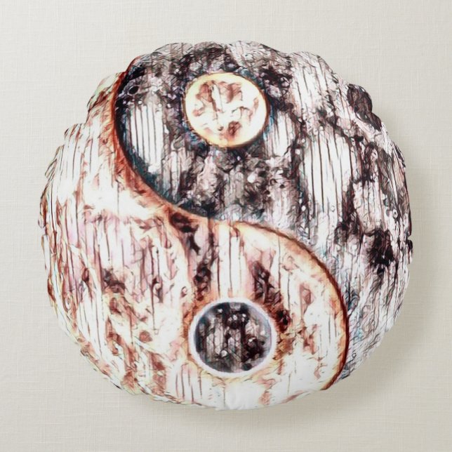 Acid Trip Yin Yang Artisan Round Pillow (Front)