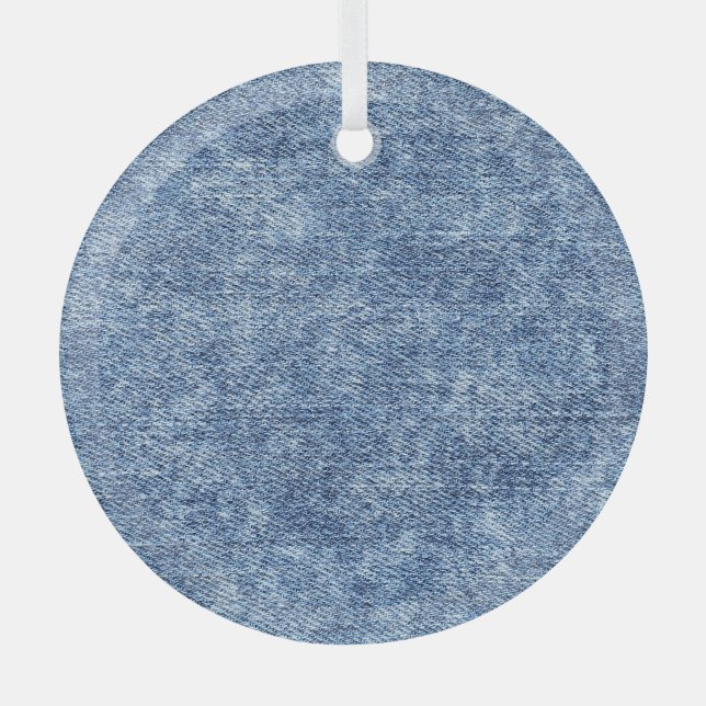 Acid wash blue denim, close-up texture. glass ornament (Front)
