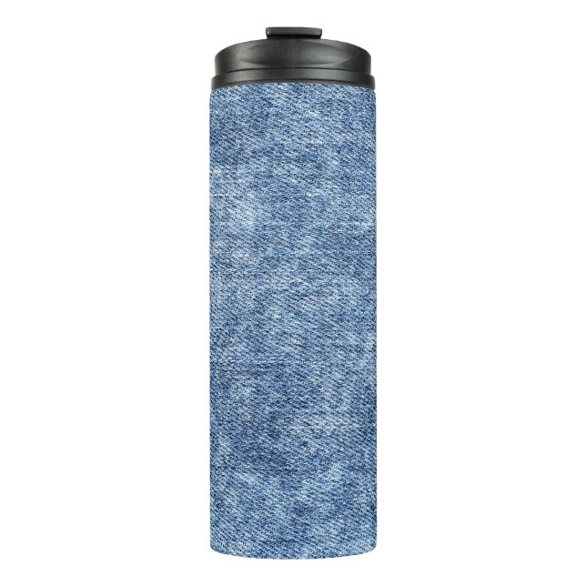 Acid wash blue denim, close-up texture. thermal tumbler (Front)