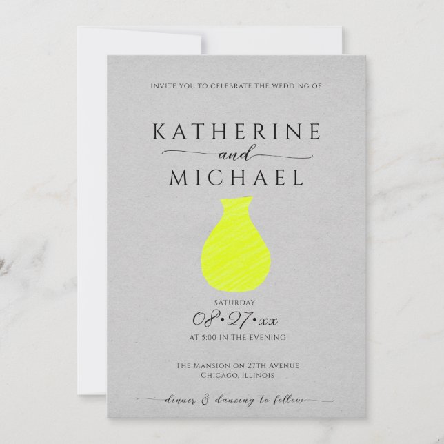 Acid yellow and gray aesthetic | Wedding Invitation (Front)