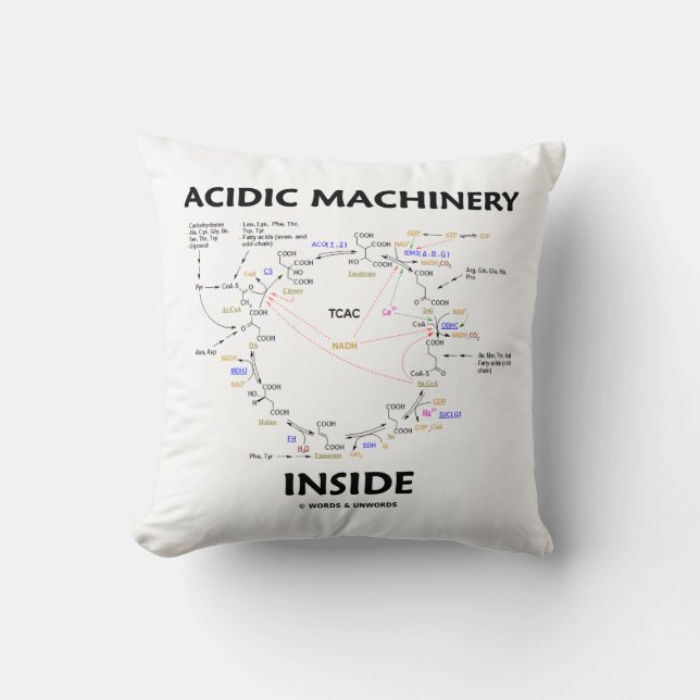 Acidic Machinery Inside (Krebs Citric Acid Cycle) Throw Pillow (Front)