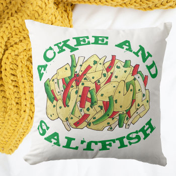 Ackee And Saltfish Cod Jamaican Caribbean Food Throw Pillow by rebeccaheartsny at Zazzle