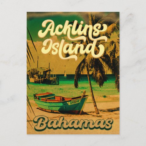 Acklins Island Bahamian Retro Sunset Souvenirs Postcard