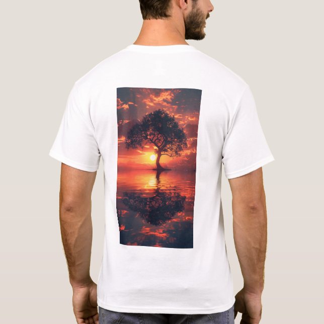 Acklit Tree at Sunset - Hyper Realist Reflection T T-Shirt (Back)