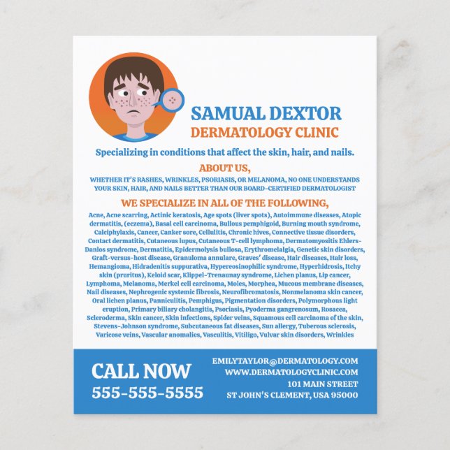 Acne Design, Dermatologist, Dermatology Clinic Flyer (Front)