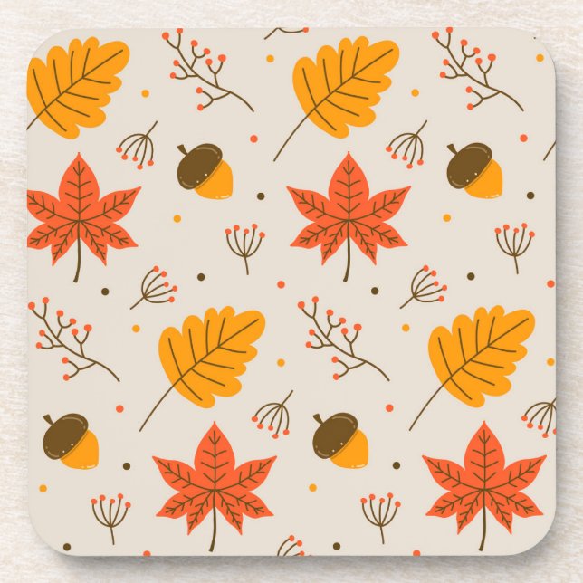 Acorn and Multicolor Leaves   Beverage Coaster (Front)