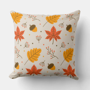Acorn and Multicolor Leaves Throw Pillow